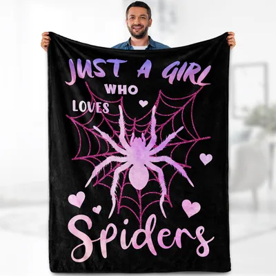 Just a Girl Who Loves Spiders Blanket with Pink Web Design