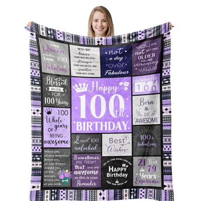 Happy 100th Birthday Typography Blanket No. 2
