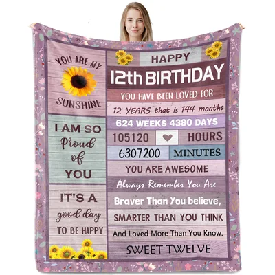 Happy 12th Birthday Sunshine Blanket featuring sunflowers