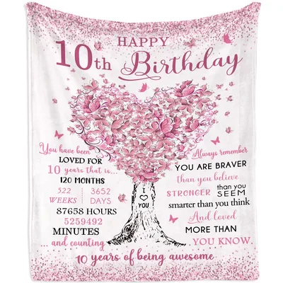 Happy 10th Birthday Pink Blanket Heart Tree Design