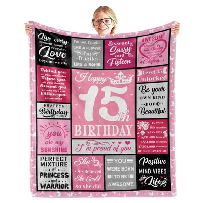 Happy 15th Birthday Girl Blanket Celebrating Sweet Sassy and Fifteen