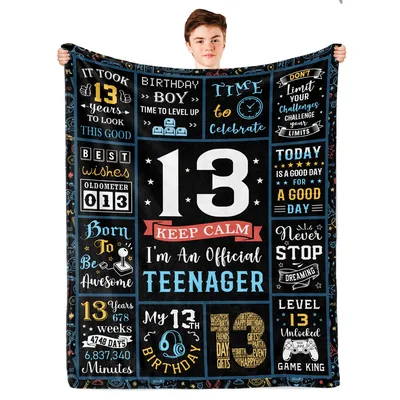 13th Birthday Teenager Collage Blanket for Level 13 Boys