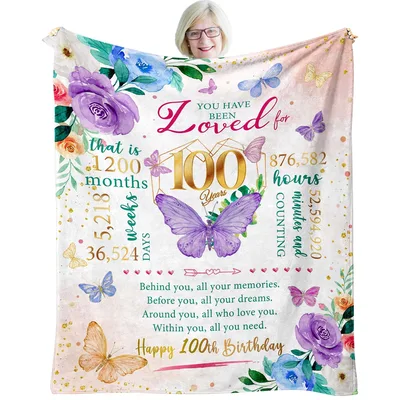 Happy 100th Birthday Butterflies Blanket Celebrating a Century of Love