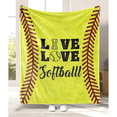 Live Love Softball Blanket: Neon Design with Red Stitching