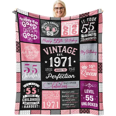 Vintage 1971 Birthday Perfection Blanket Celebrating 55 Years of Fun