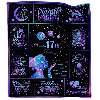 Happy 17th Birthday Galaxy Blanket featuring cosmic designs
