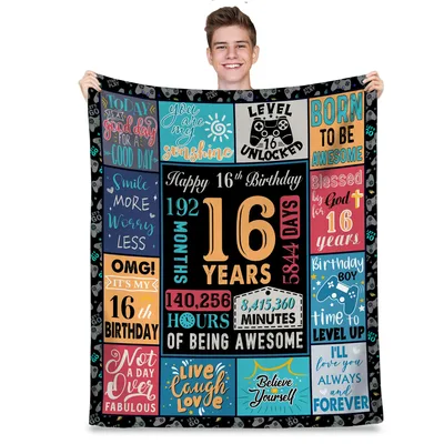 Sixteen Years Awesome Birthday Blanket Features a Collage