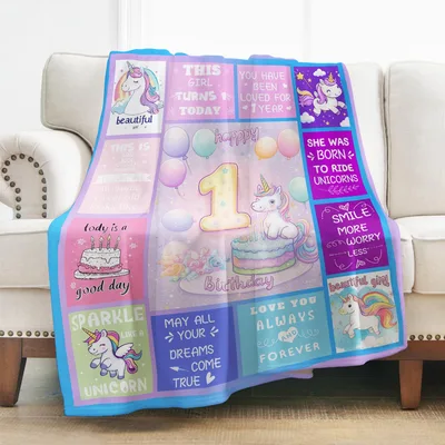 First Birthday Unicorn Cake Blanket Celebrating a Girl Turning One