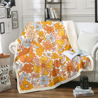 Groovy Hippie Flowers Pattern Blanket featuring retro orange