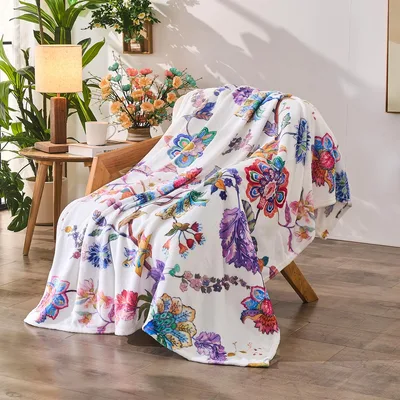 Peacock Flowers Watercolor Pattern Blanket