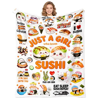 Just a Girl Who Loves Sushi Blanket: Kawaii Sushi Collage Design