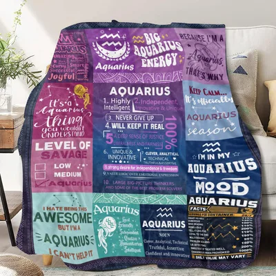 Aquarius Zodiac Facts Pattern Blanket for Astrology Lovers