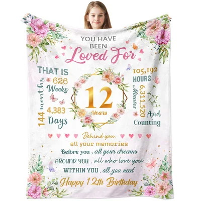 Loved for 12 Years Blanket featuring floral wreath