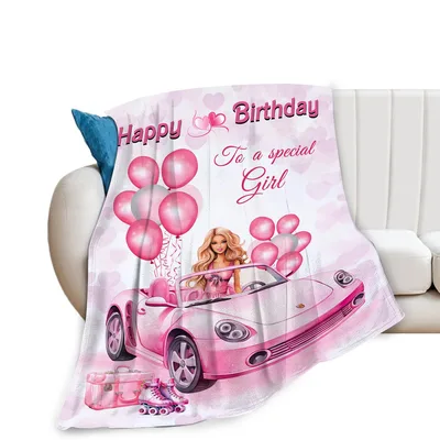 Happy Birthday to a Special Blanket featuring a pink convertible