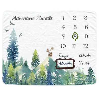 Adventure Awaits Baby Monthly Blanket: Forest Deer Milestone Tracker