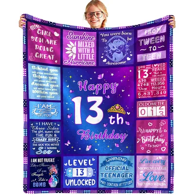 Happy 13th Birthday Level Blanket featuring Level 13 Unlocked text