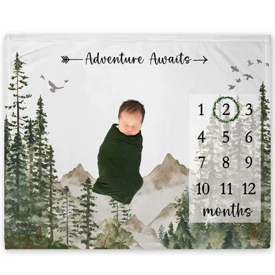 Adventure Awaits Forest Milestone Blanket for Monthly Newborn Photos