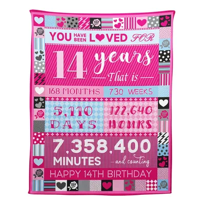 You Have Been Loved for 14 Blanket featuring a pink patchwork design