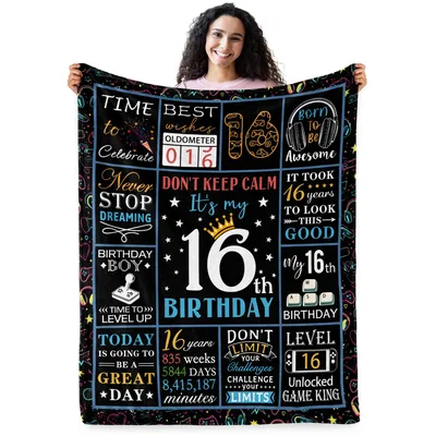 16th Birthday Game King Blanket features a gaming collage