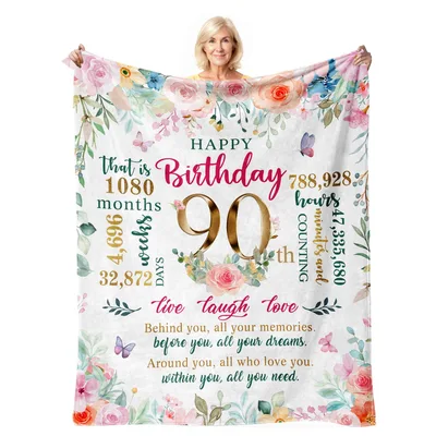 Happy 90th Birthday Floral Blanket Celebrating 90 Years with Flowers