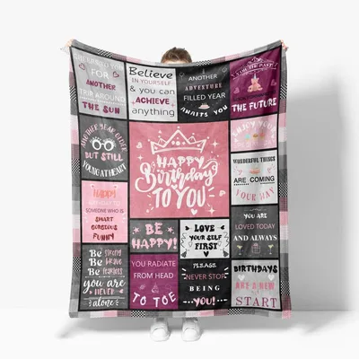 Happy Birthday to You Quotes Blanket featuring a pink