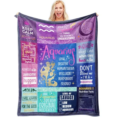Aquarius Zodiac Traits Poster Blanket featuring colorful zodiac quotes