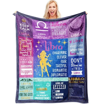 Libra Zodiac Personality Traits Blanket featuring fun quotes