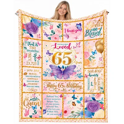 65th Birthday Butterfly Blessings Blanket featuring purple butterflies