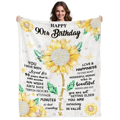Happy 90th Birthday Sunflower Blanket featuring a large yellow bloom