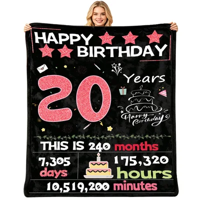 Happy Birthday 20 Years Blanket featuring glittery pink numerals