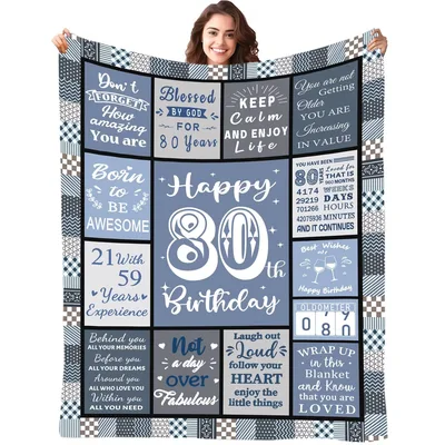 Happy 80th Birthday Grid Blanket Celebrating Eight Decades of Life