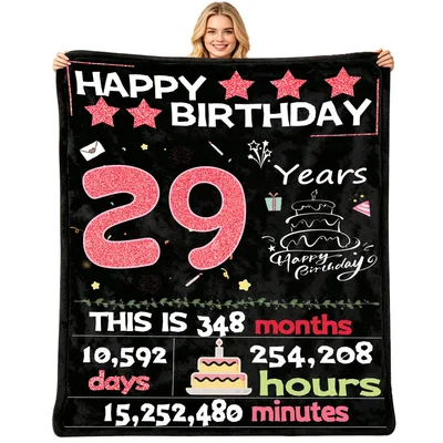 29 Years Happy Birthday Blanket features glittery pink