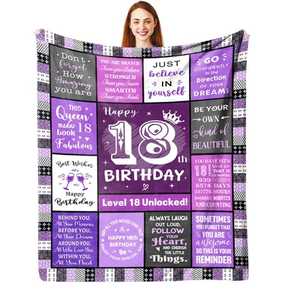 Happy 18th Birthday Level Blanket features a purple