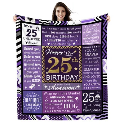 Happy 25th Birthday Level Blanket featuring Level Unlocked text