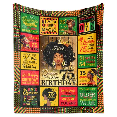 Black Queen 75th Birthday Blanket Celebrating Magic and Age