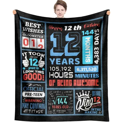 12 Years Old Birthday Blanket Celebrating Stats and Attitude
