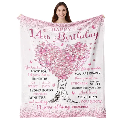 Happy 14th Birthday Pink Blanket