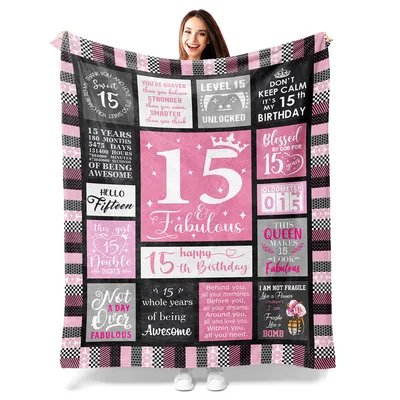 Fifteen Fabulous Birthday Message Blanket featuring pink