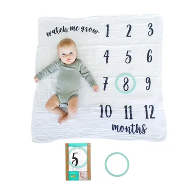 Monthly Baby Milestone Numbers Blanket Track Growth with a Teal Circle