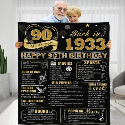 Happy 90th Birthday Back Blanket: 1933 History Gift