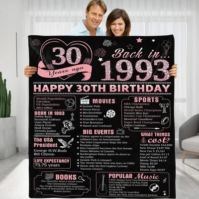 Happy 30th Birthday Back Blanket: 1993 Nostalgia Design