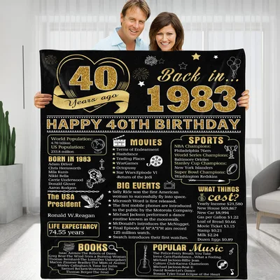 Happy 40th Birthday Back Blanket: 1983 Nostalgia Design
