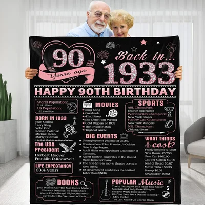 Happy 90th Birthday Back in 1933 Blanket Features Trivia