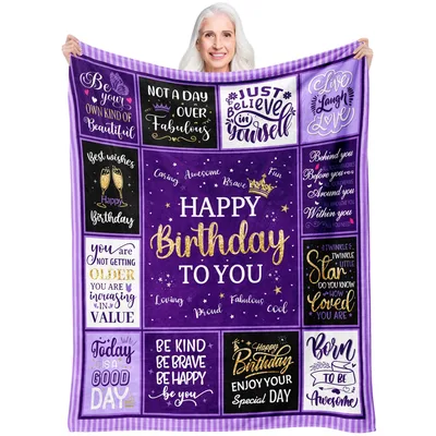 Happy Birthday to You Typography Blanket Celebrating Life in Purple