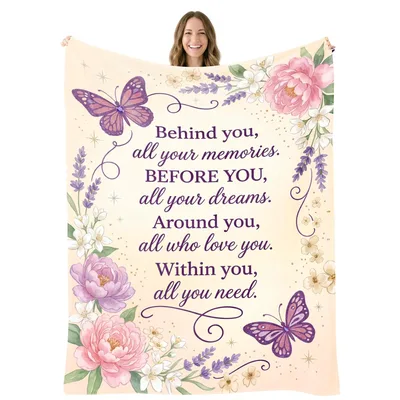 Inspiring Butterfly Motivational Quote Blanket with Floral Frame