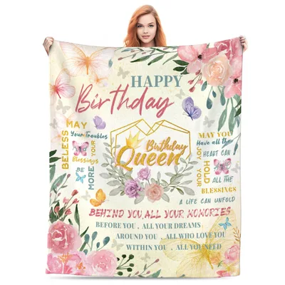 Happy Birthday Queen Floral Blanket featuring watercolor roses