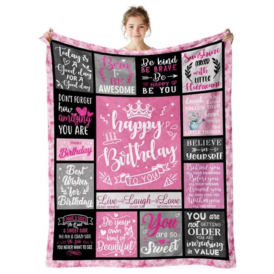 Happy Birthday Quotes Pink Blanket features a collage