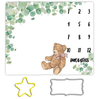 Baby Monthly Milestone Bear Blanket for Tracking Growth