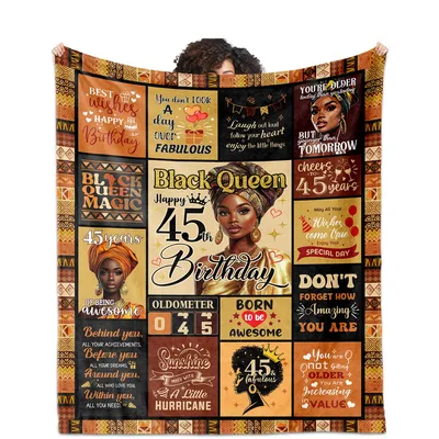 Black Queen 45th Birthday Blanket featuring empowering quotes