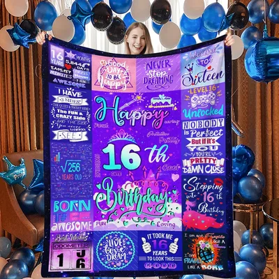 Happy 16th Birthday Typography Blanket